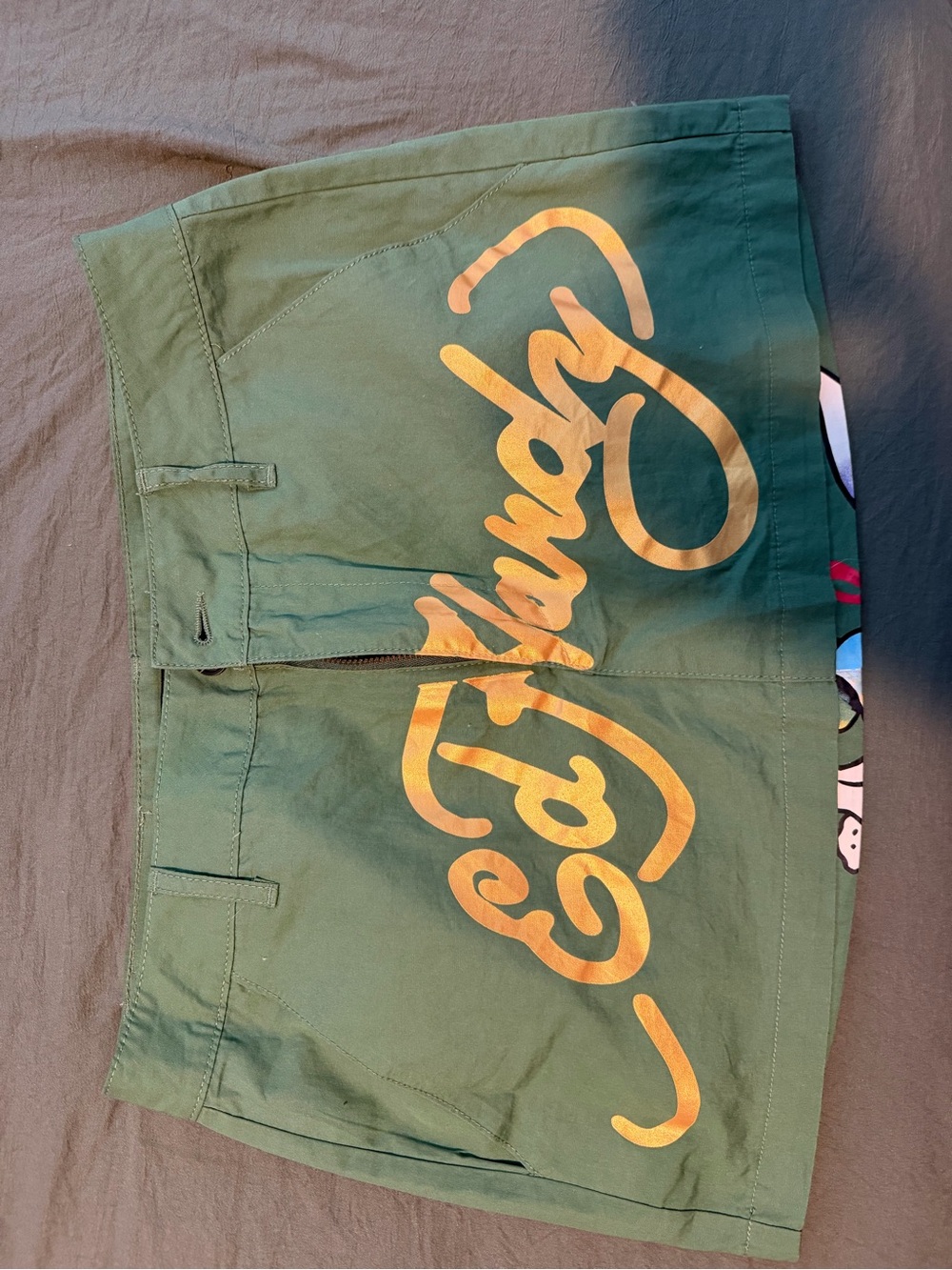 Ed Hardy Green Mini Skirt with Gold Script